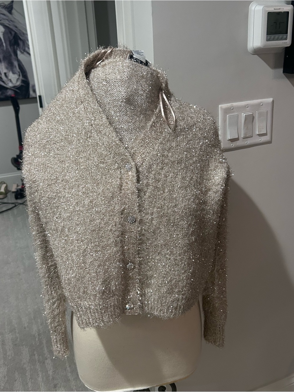 Rachel Zoe Metallic Beige Cropped Cardigan